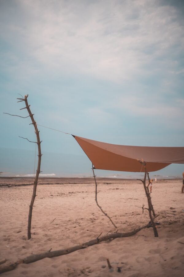 needfortrees camping tarp, tent shelter by the sea in summer