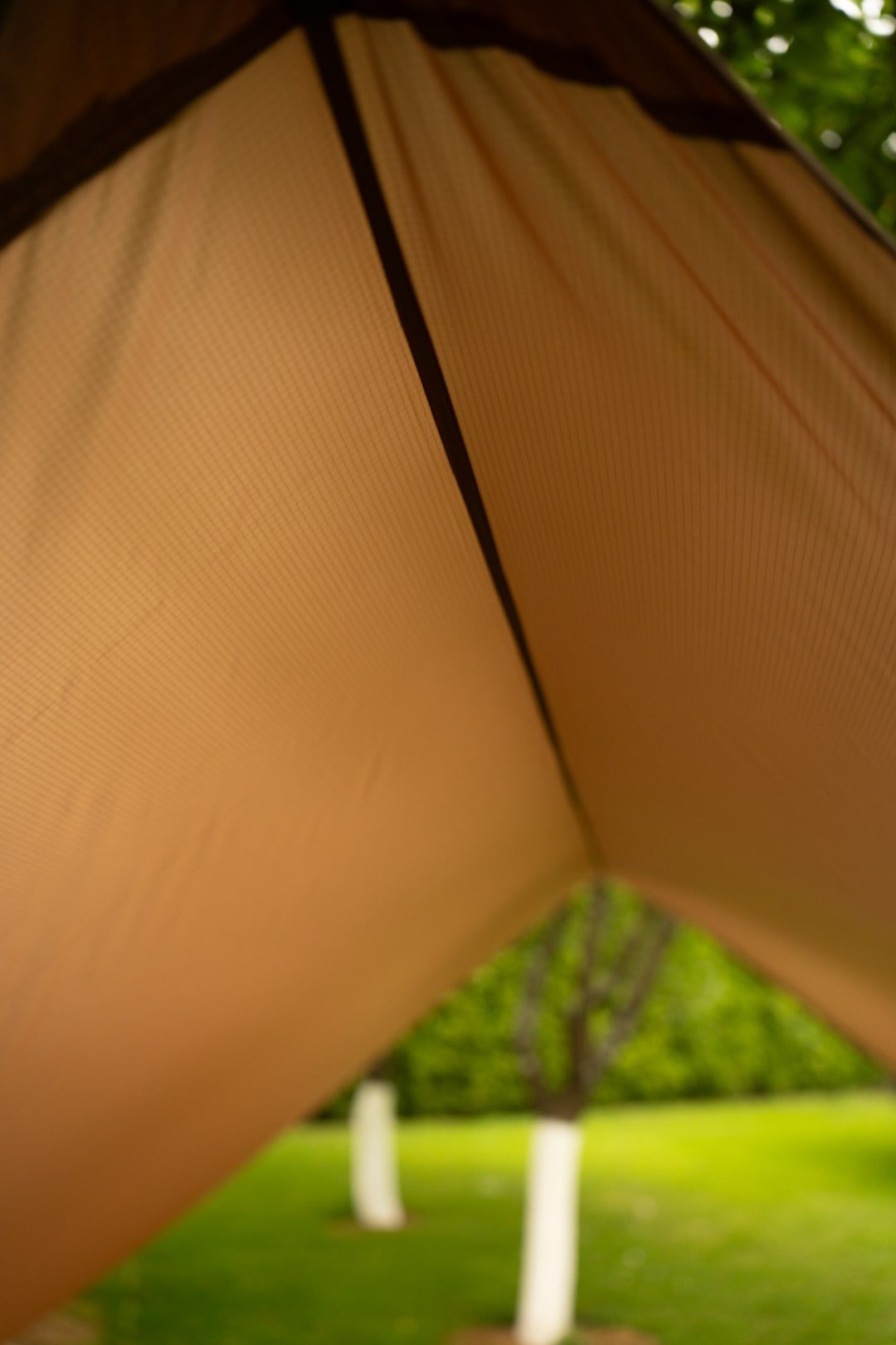 Needfortrees Hammock tarp, wind or snow awning made of silpoly material, super lightweight, brown, for hanging outside.