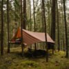 hammock tarp with doors used as a tent on ground