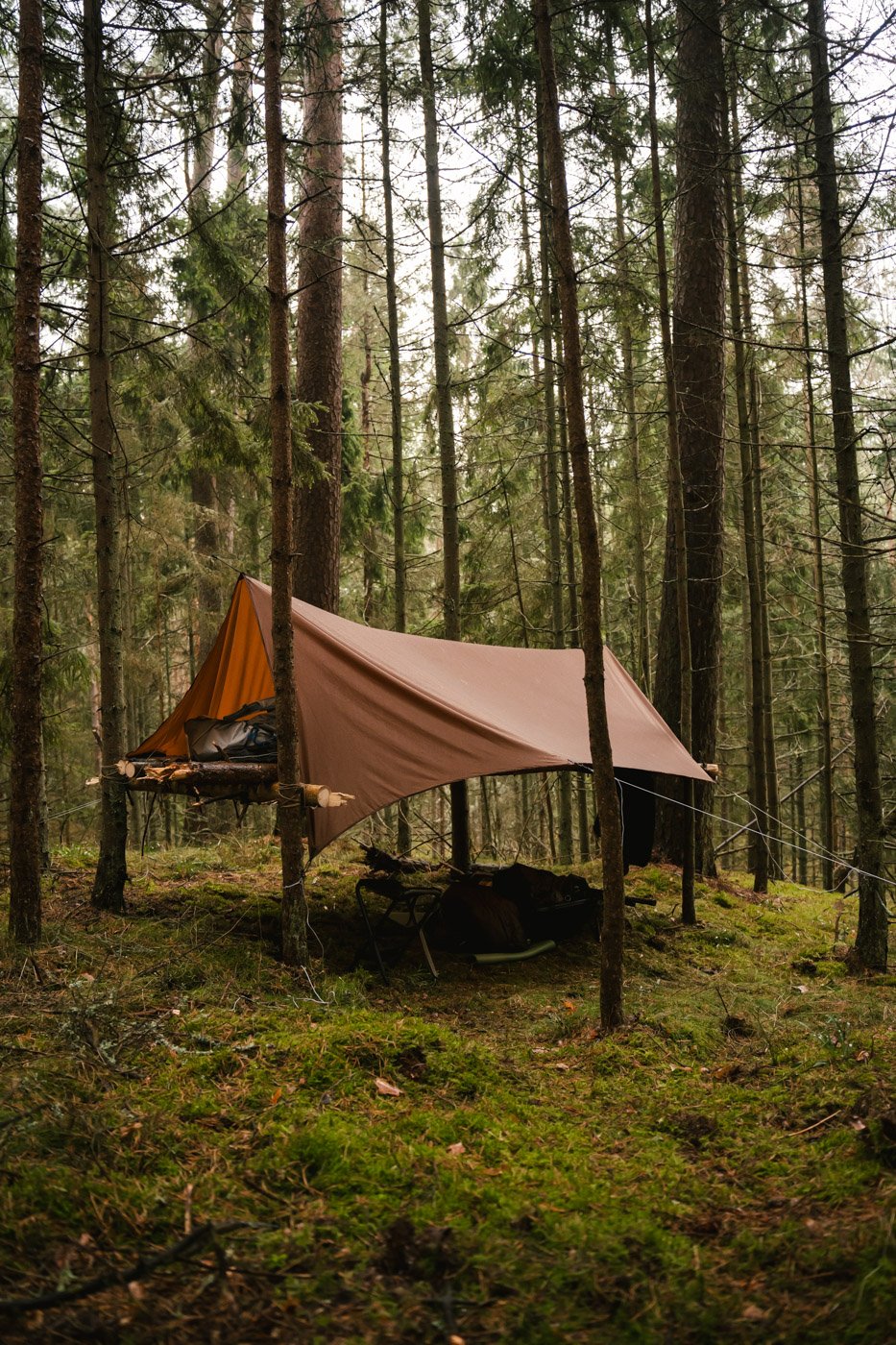 hammock tarp with doors used as a tent on ground